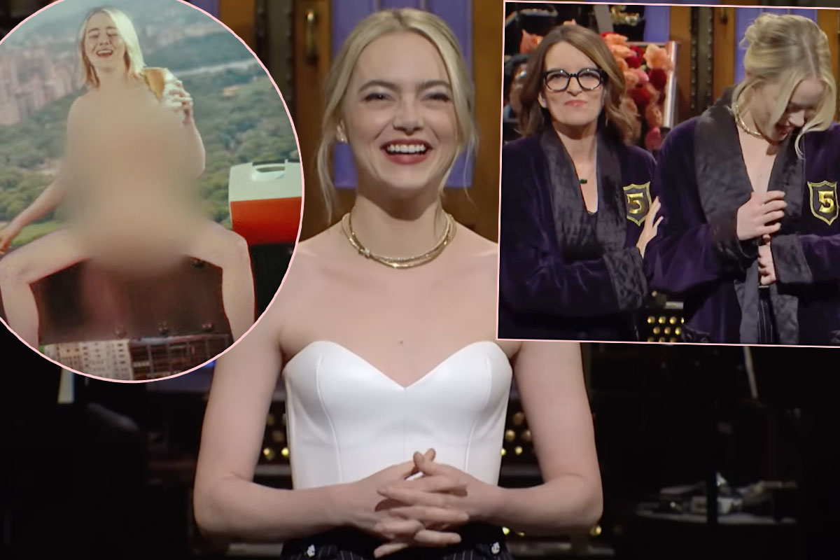 Emma Stone Goes ‘Fully Naked’ In NYC For SNL As Tina Fey Inducts Her Into Five-Timers Club!