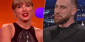 Taylor Swift & Travis Kelce Spotted In Matching Holiday Sweaters -- That Make Fun Of His Resurfaced Tweets?!