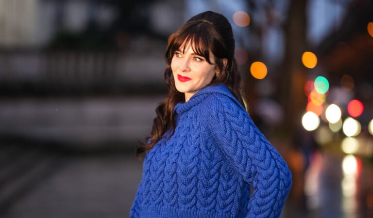 Zooey Deschanel Rocks Royal Blue for Paris Fashion Week
