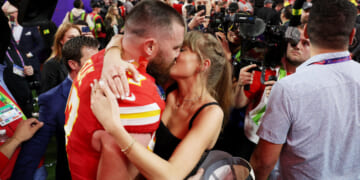 Sealing Travis Kelce and the Chiefs' win with a kiss, dancing to 'Love Story' and leaving the after-party hand in hand