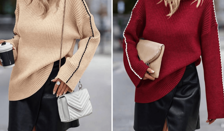 This Cozy Sweater Nails the Contrast Stitching Microtrend